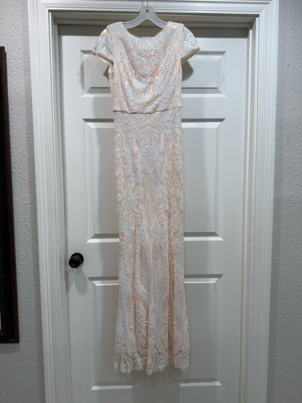 Elegant Ivory Blush Sequin Prom Gown